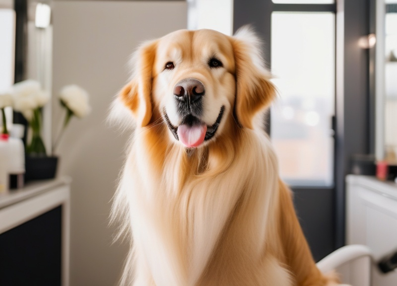 Golden Retriever after luxury spa bath and brush-out
