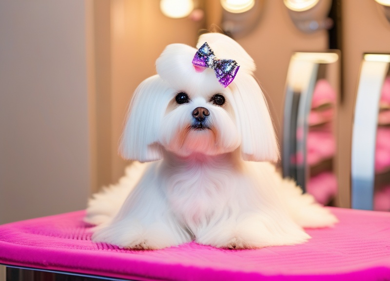Fluffy white Maltese after grooming session