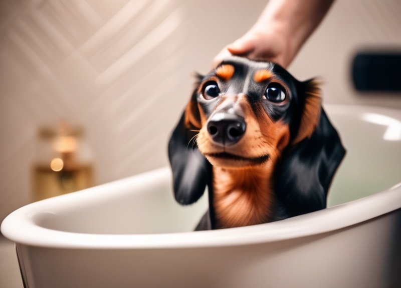 Dachshund enjoying grooming spa treatment